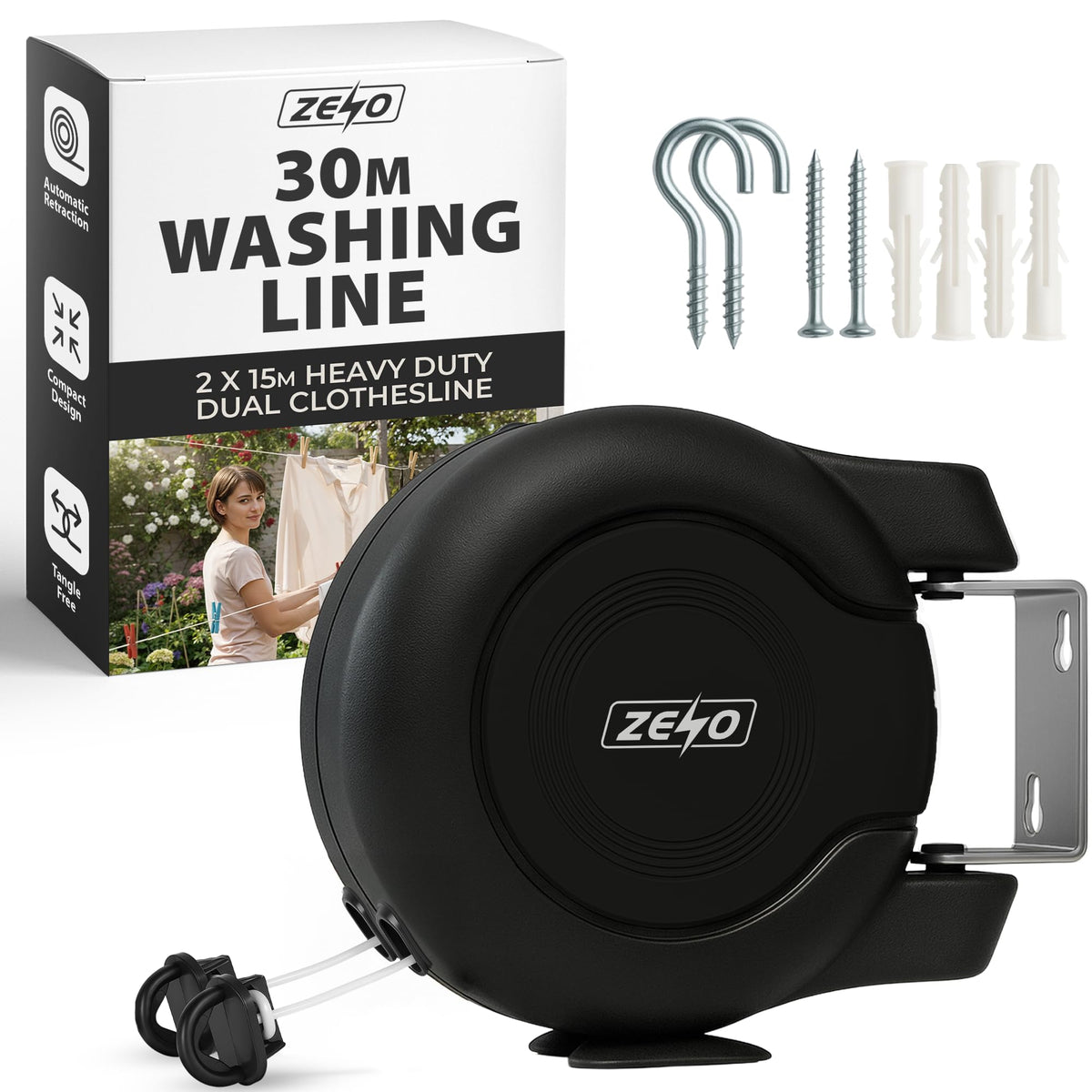 Zeno Black Retractable Double Washing Line