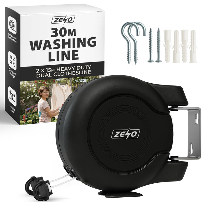 Zeno Black Retractable Double Washing Line
