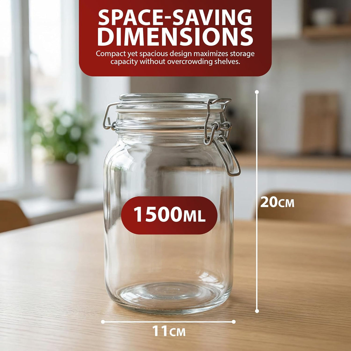 Zeno 3 Pack 1500ml Clip Top Glass Jars
