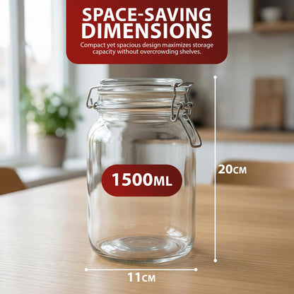 Zeno 6 Pack 1500ml Clip Top Glass Jars