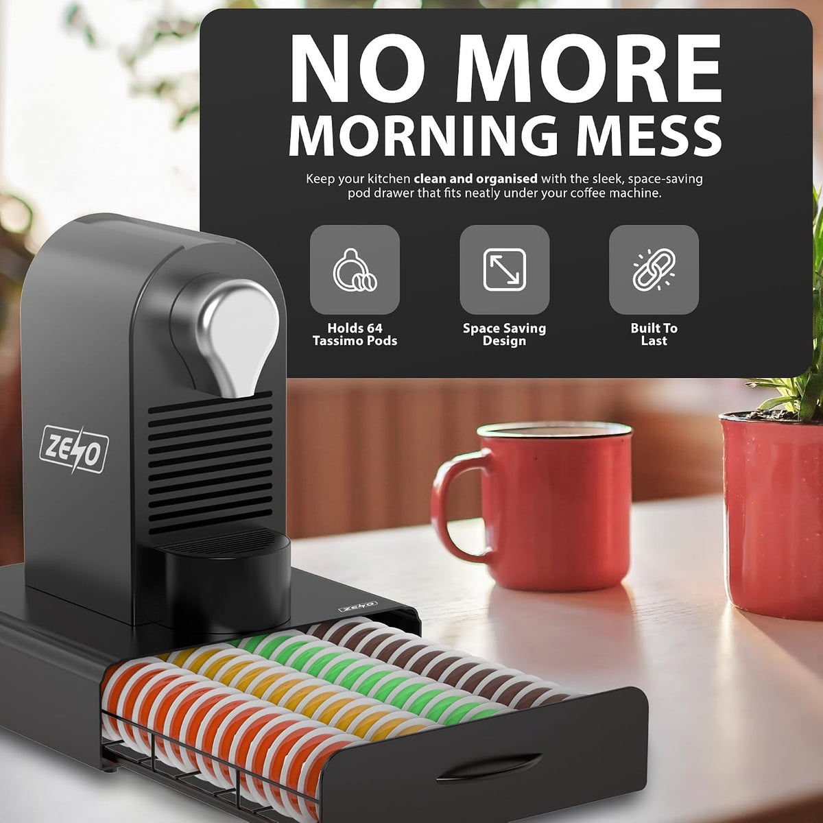 Zeno 64 Coffee Pods Holder with Drawer Compatible with Tassimo Pods