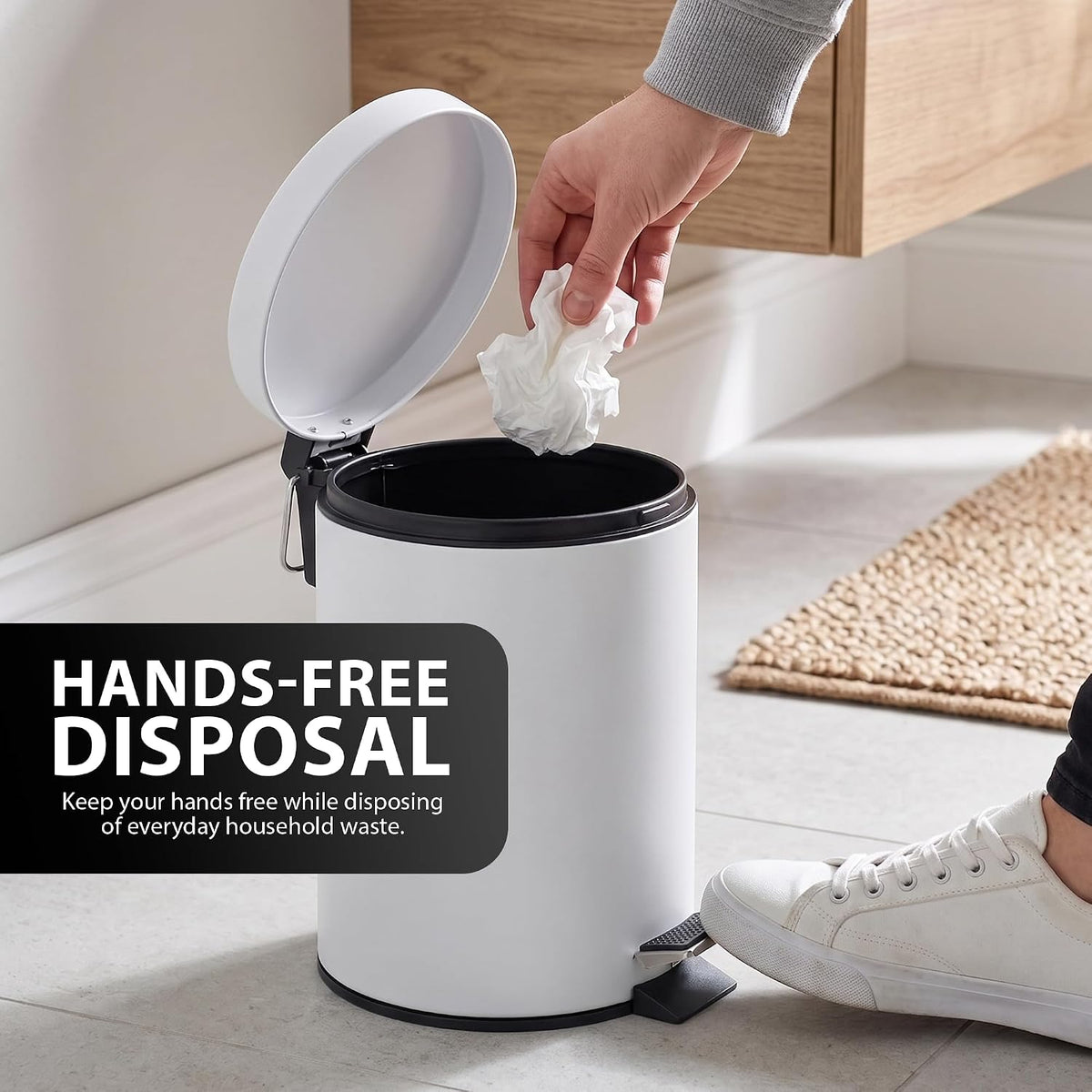 Zeno 3L Matte White Pedal Bathroom Bin