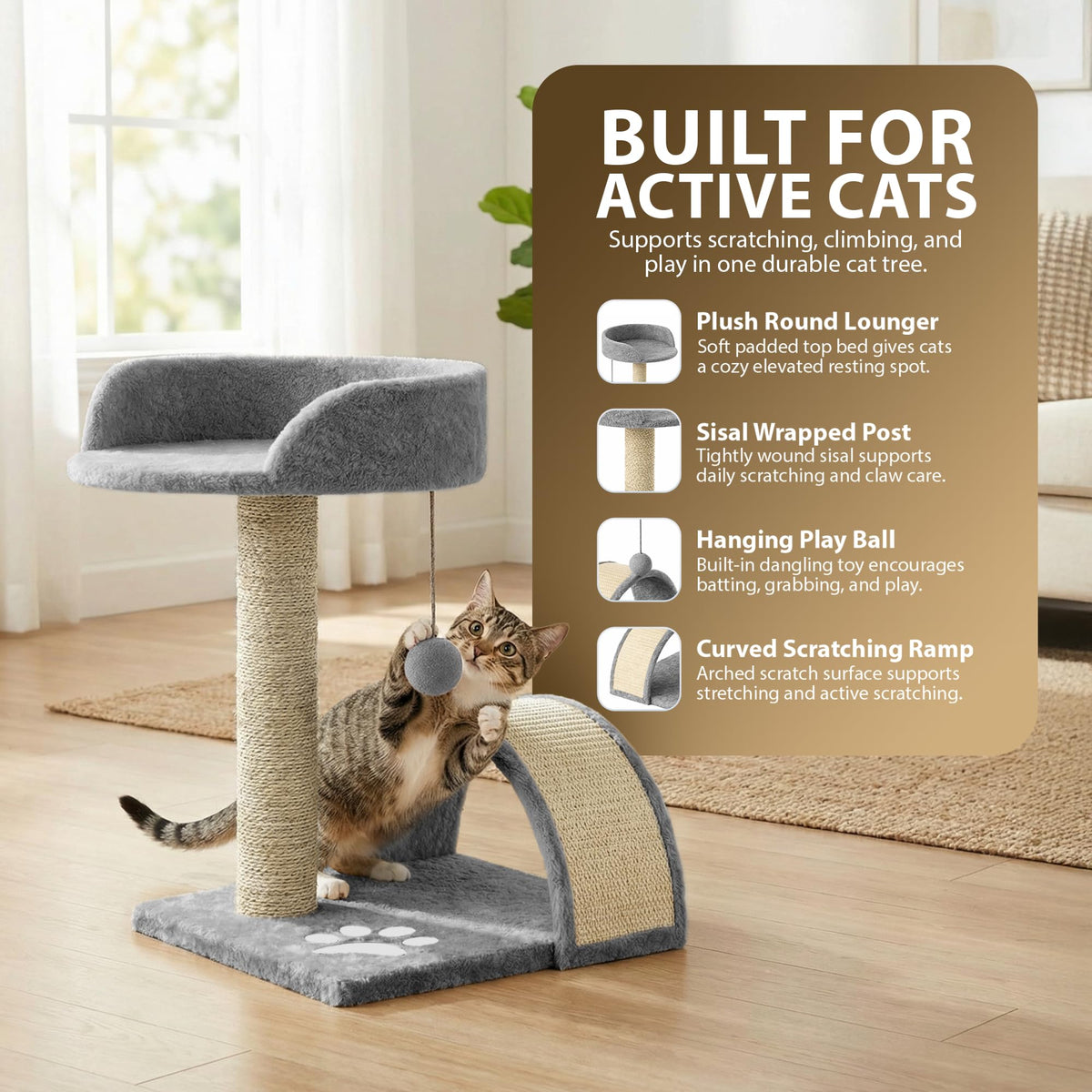 Rex & Roxy 44cm Grey Cat Scratching Tree