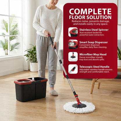 Zeno Black & Red Spin Mop and Bucket Set
