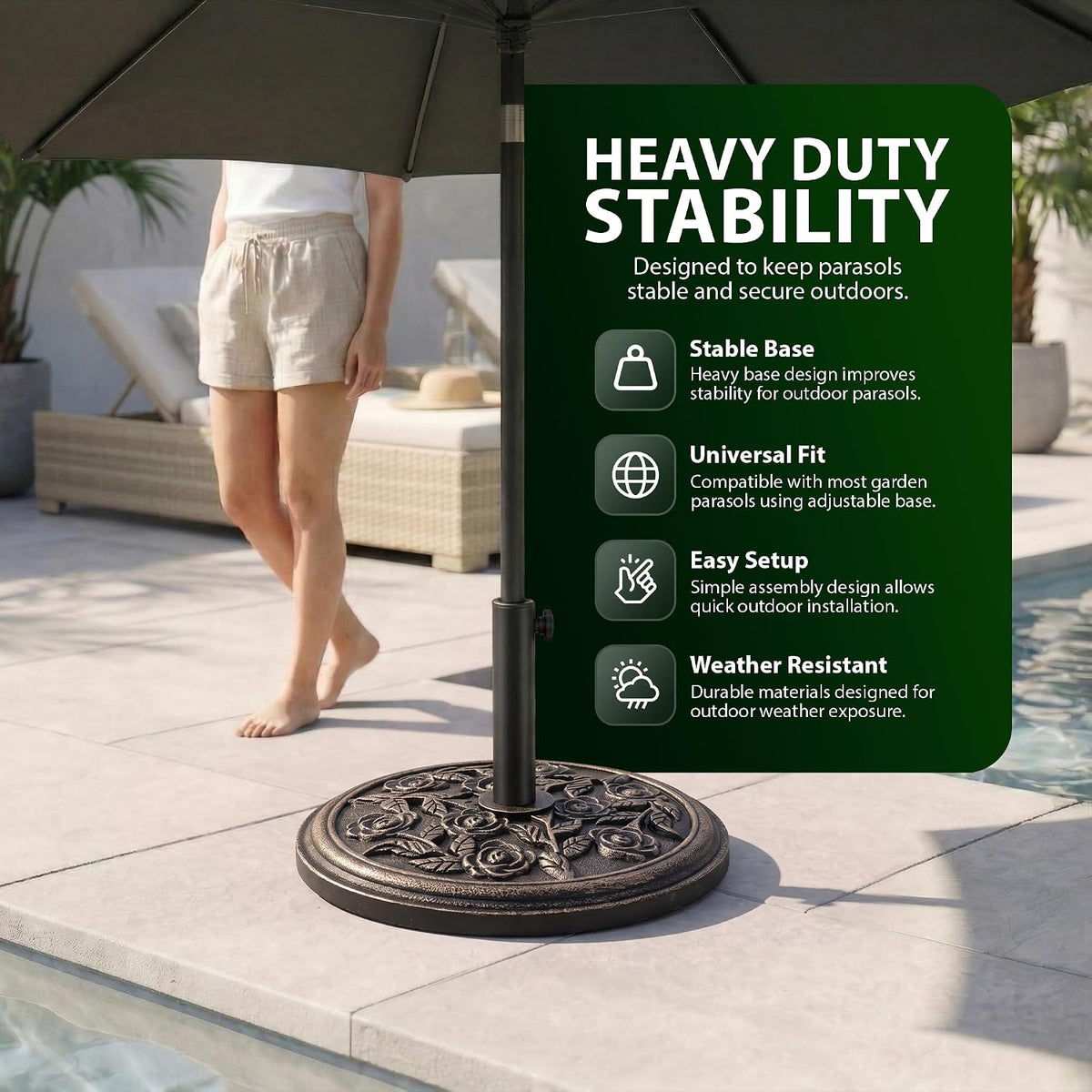 Zeno 12KG Bronze Rose Design Cast Iron Parasol Base