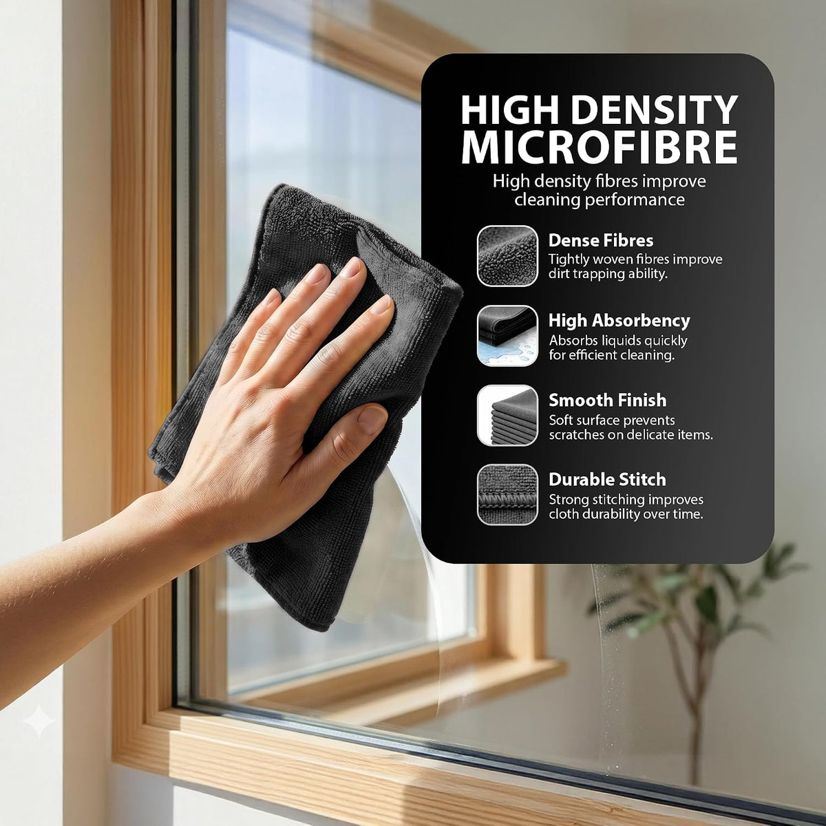 Zeno 10 Pack Black Microfibre Cloths