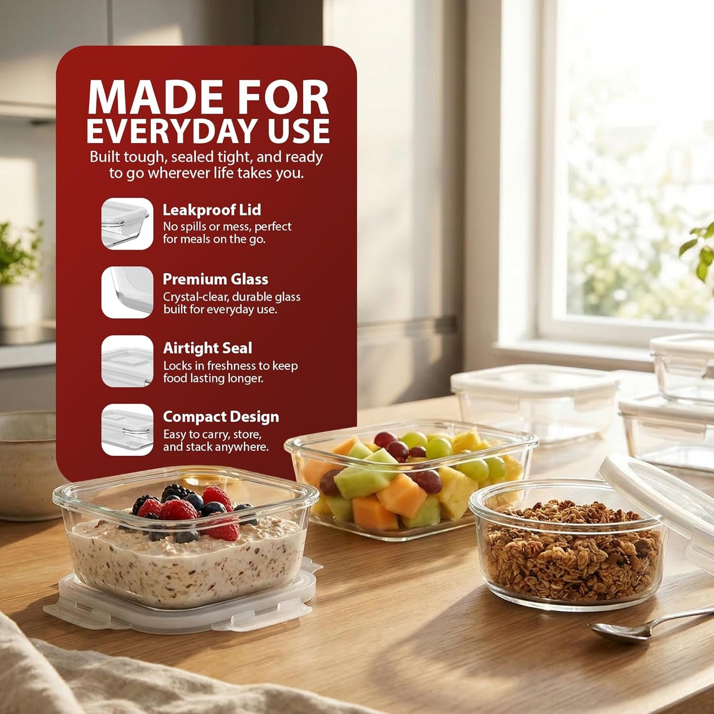 Zeno 12 Pack Glass Containers with Lids