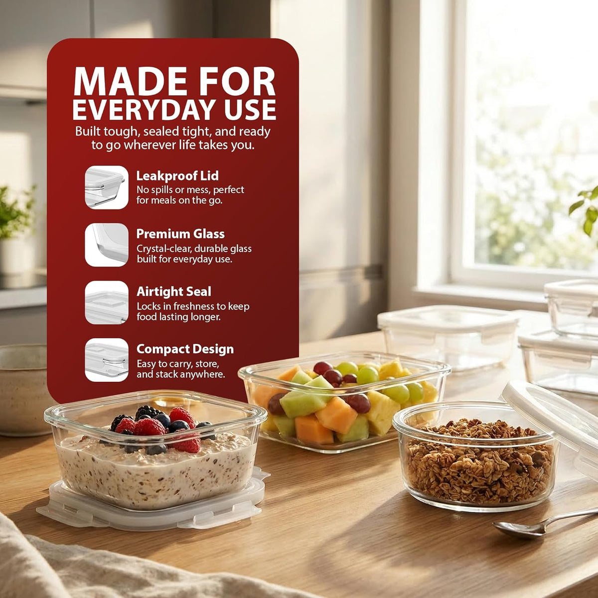 Zeno 12 Pack Glass Containers with Lids
