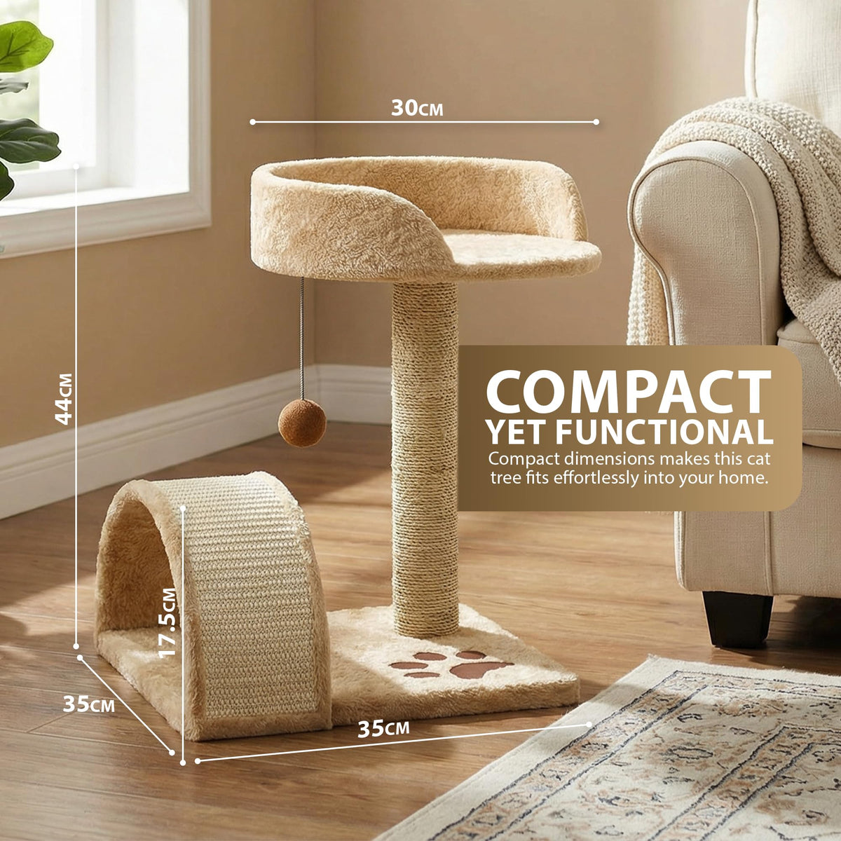 Rex & Roxy 44cm Beige Cat Scratching Tree