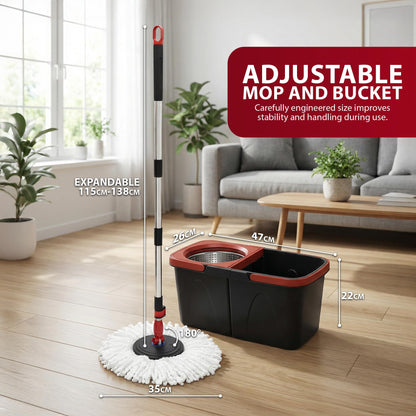 Zeno Black & Red Spin Mop and Bucket Set