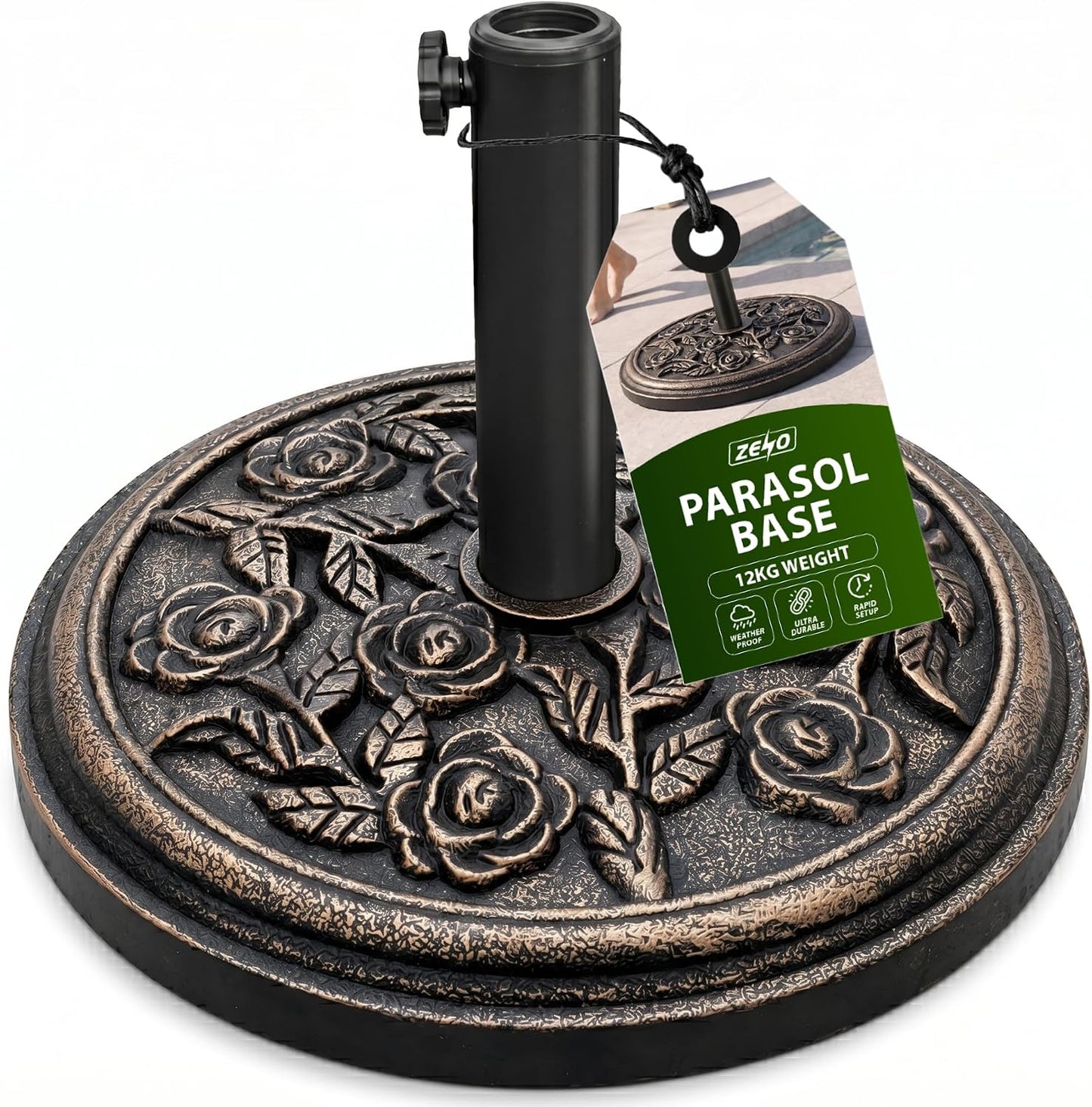 Zeno 12KG Bronze Rose Design Cast Iron Parasol Base
