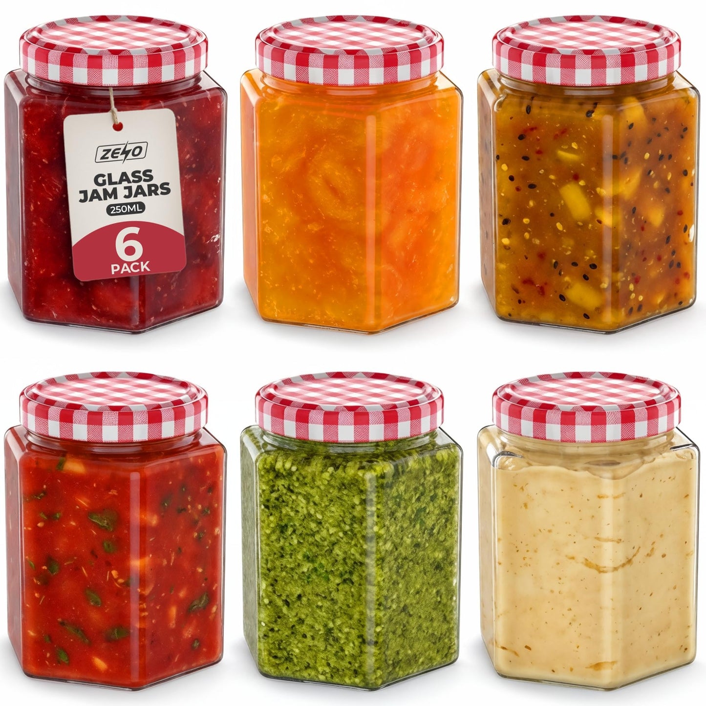 Zeno 6 Pack 250ml Glass Jam Jars