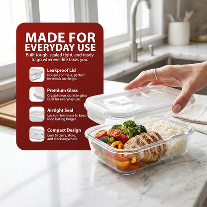 Zeno 4 Pack Glass Food Containers with Lids