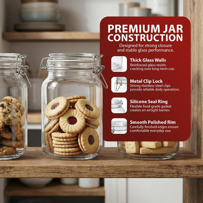 Zeno 3 Pack 1500ml Clip Top Glass Jars