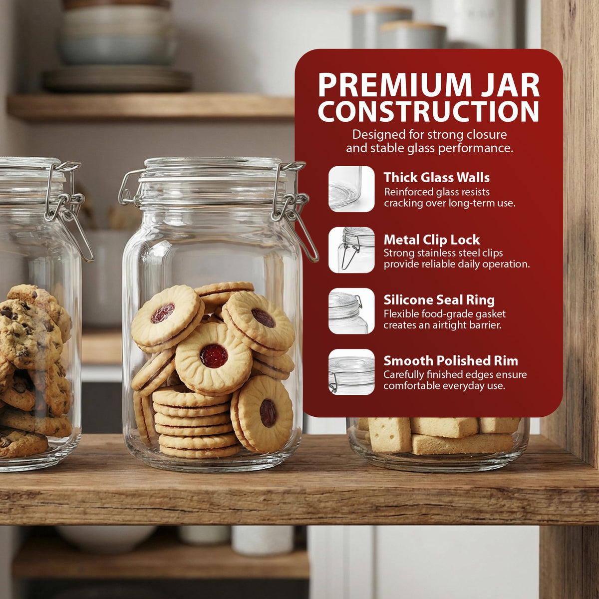 Zeno 6 Pack 1500ml Clip Top Glass Jars