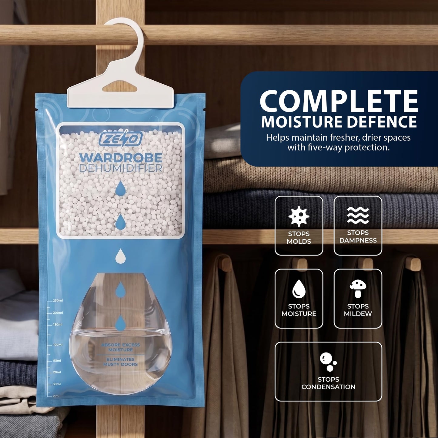 Zeno Pack of 6 Wardrobe Dehumidifier Hanging Bags
