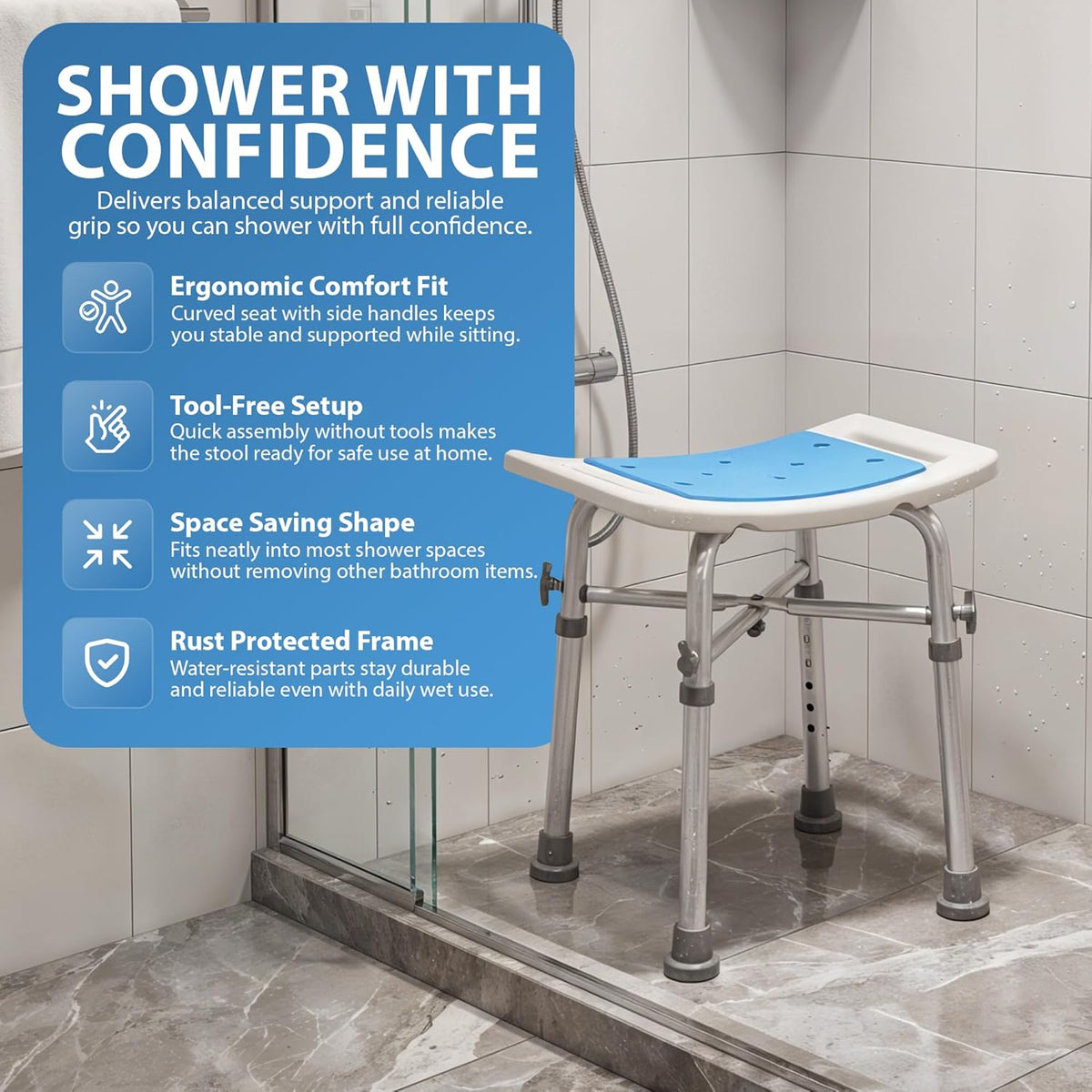 Zeno Cross Beam Supported Shower Stool