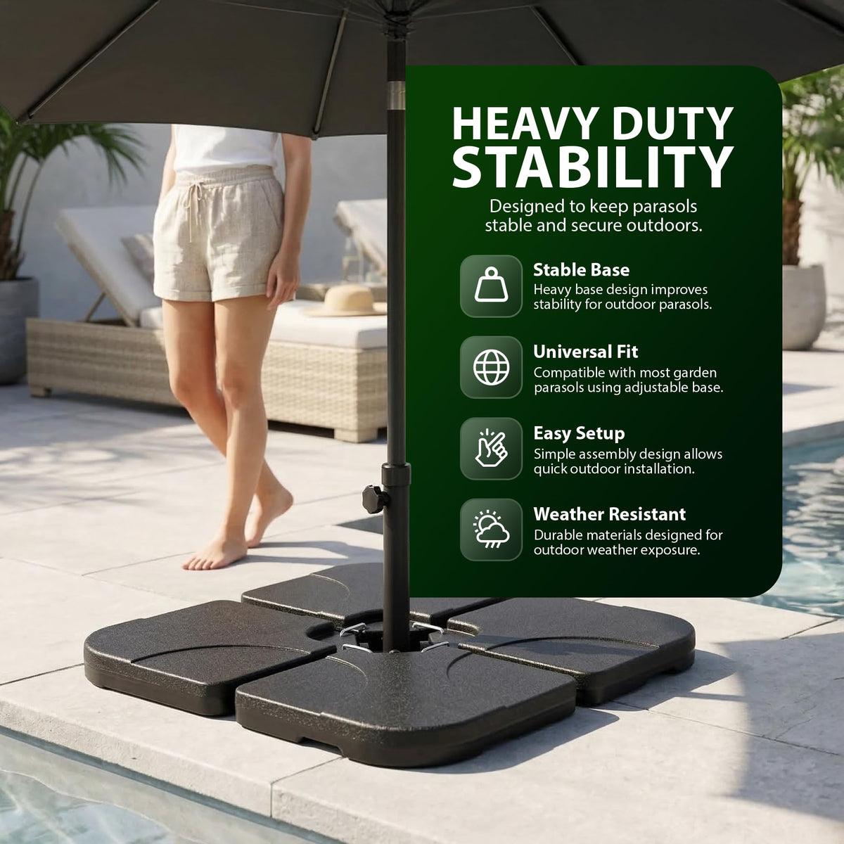 Zeno 4 Piece 60L Square Parasol Base Set