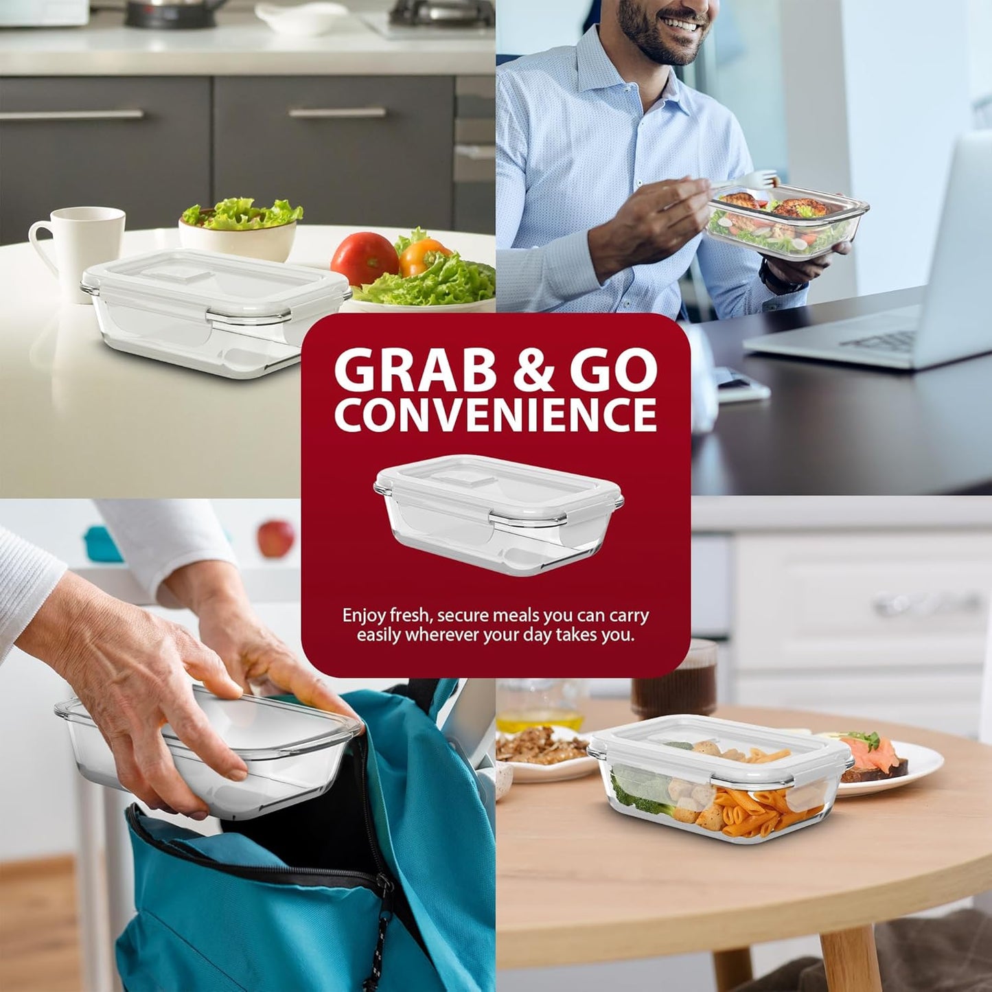 Zeno 8 Pack Glass Food Containers with Lids
