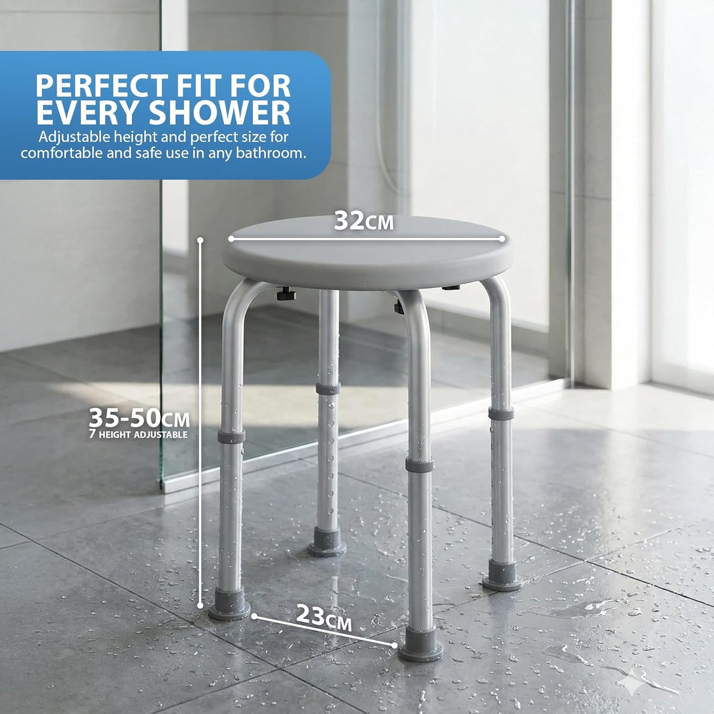Zeno 50cm Round Shower Stool