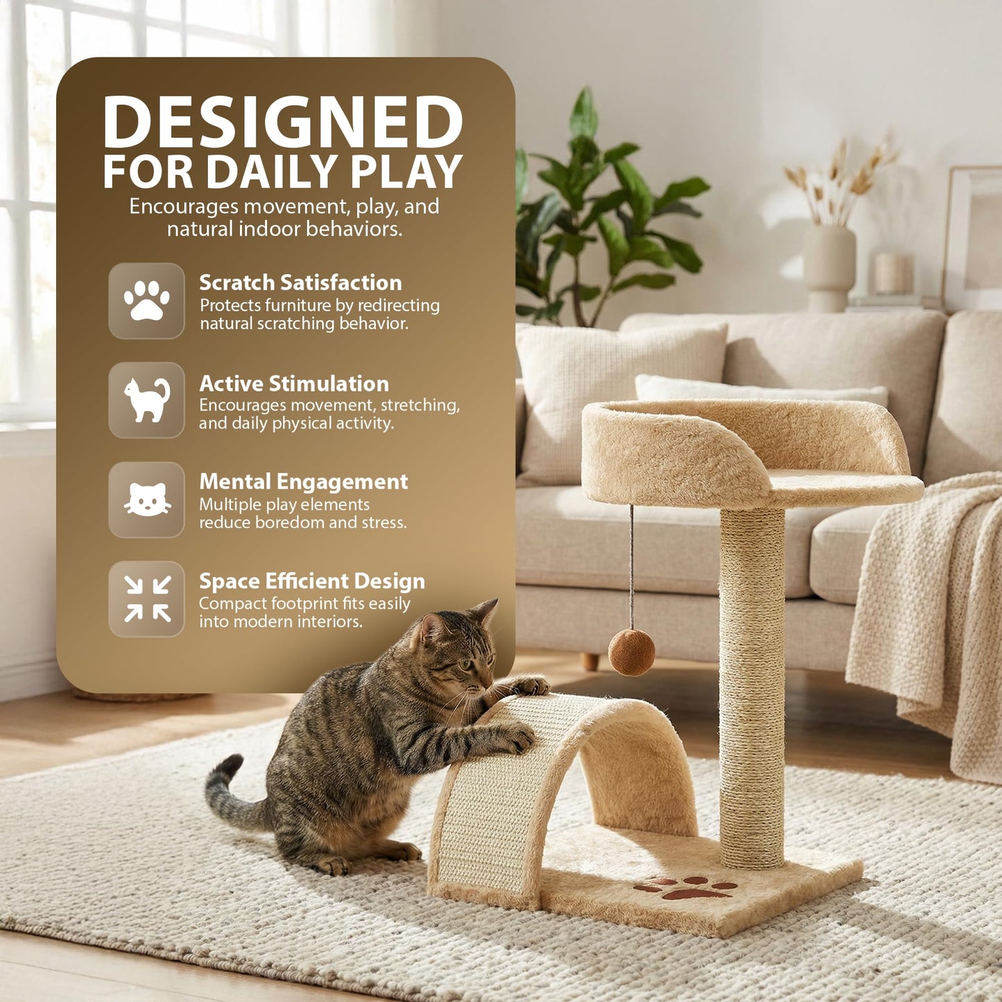 Rex & Roxy 44cm Beige Cat Scratching Tree