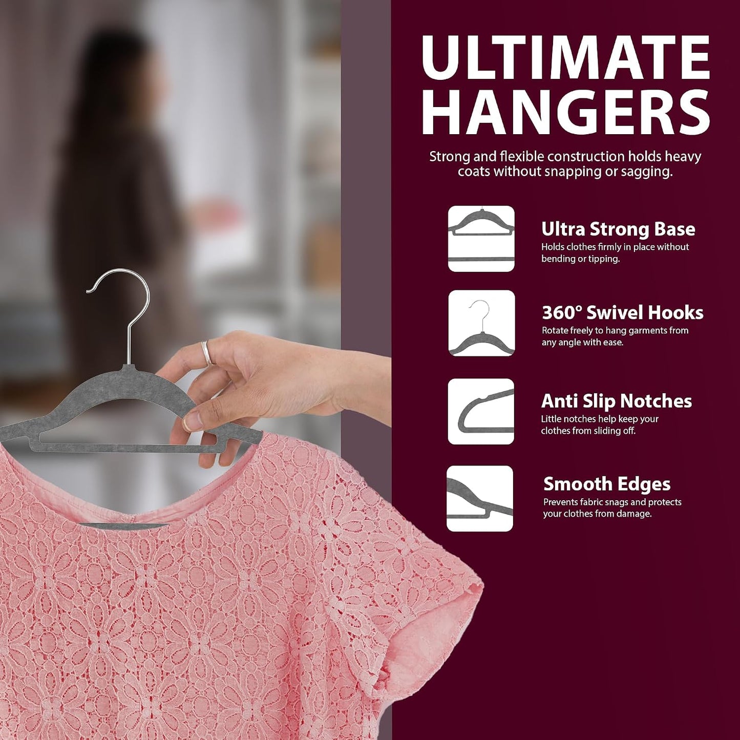 Zeno 20 Pack Grey Velvet Hangers