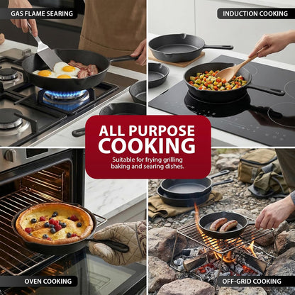 Zeno 3 Piece Cast Iron Skillet Pan Set