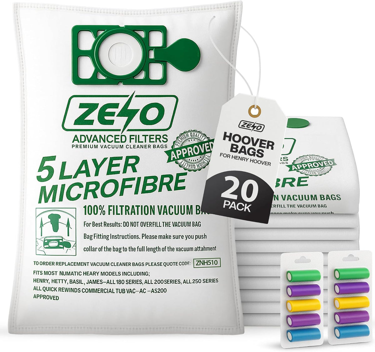 Zeno 20 Pack Hoover Bags for Henry Hoover