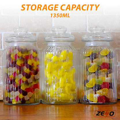 Zeno Set of 3 950ml Airtight Vintage Glass Jars