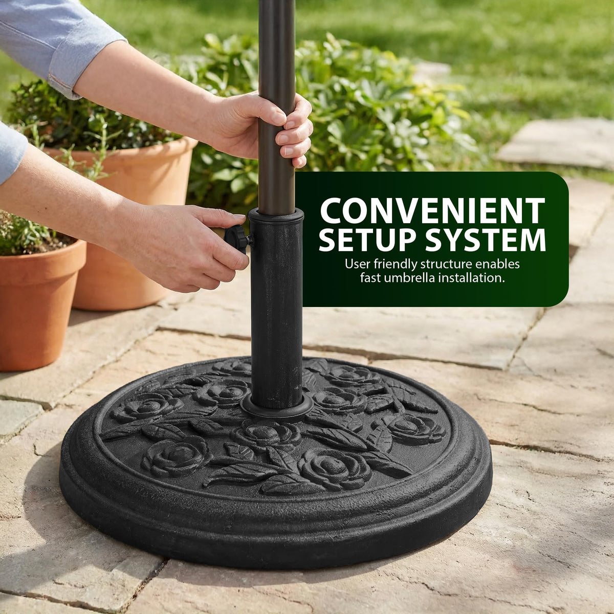 Zeno 9KG Black Rose Design Cast Iron Parasol Base