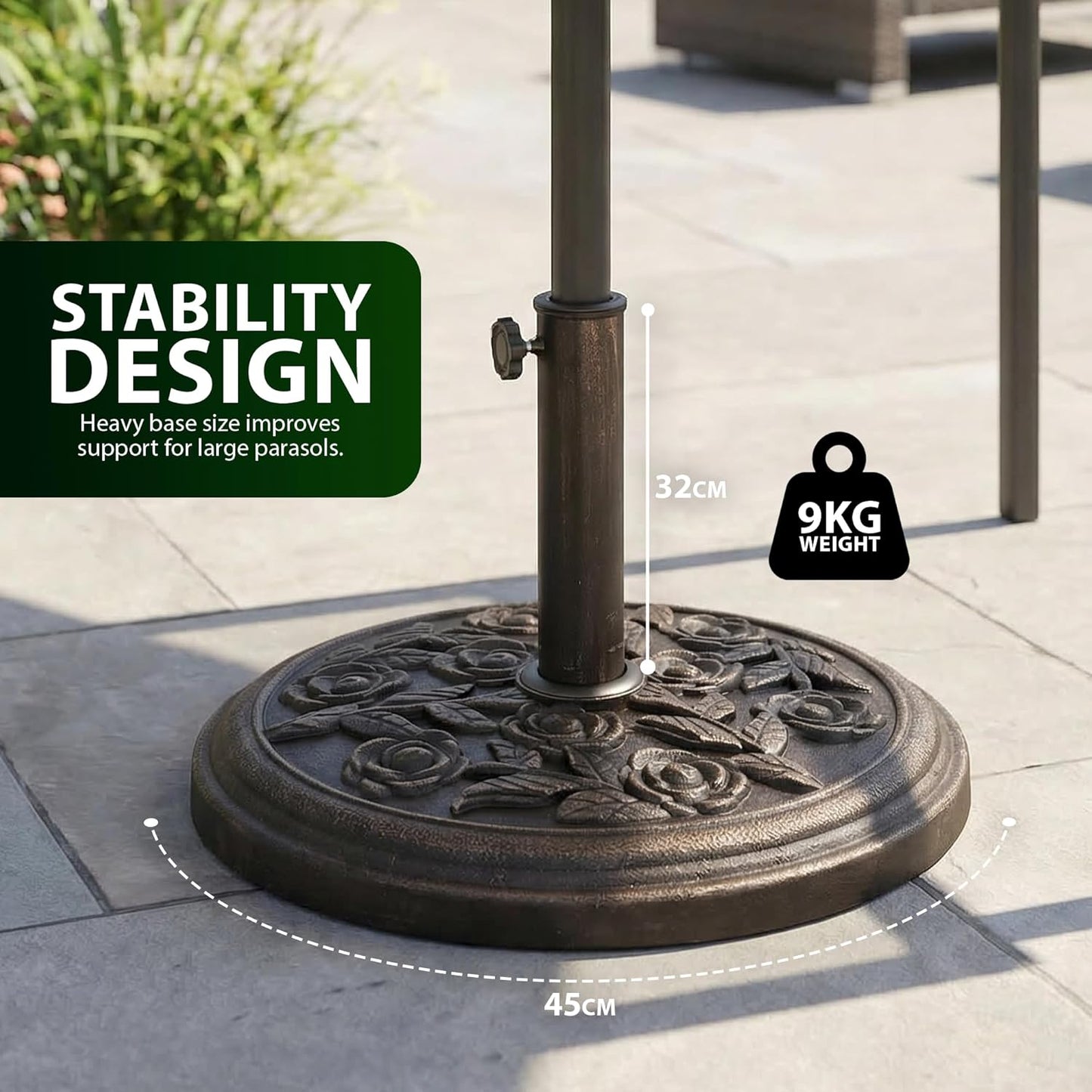 Zeno 9KG Bronze Rose Design Parasol Base