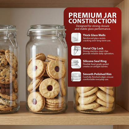 Zeno 6 Pack 2000ml Clip Top Glass Jars