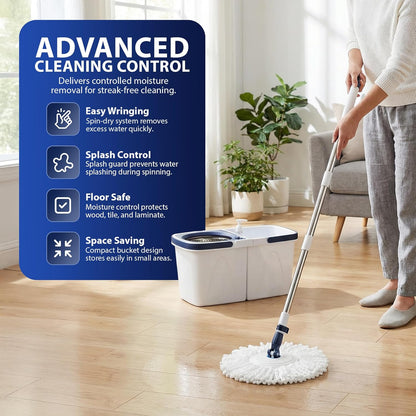 Zeno White & Blue Spin Mop and Bucket Set