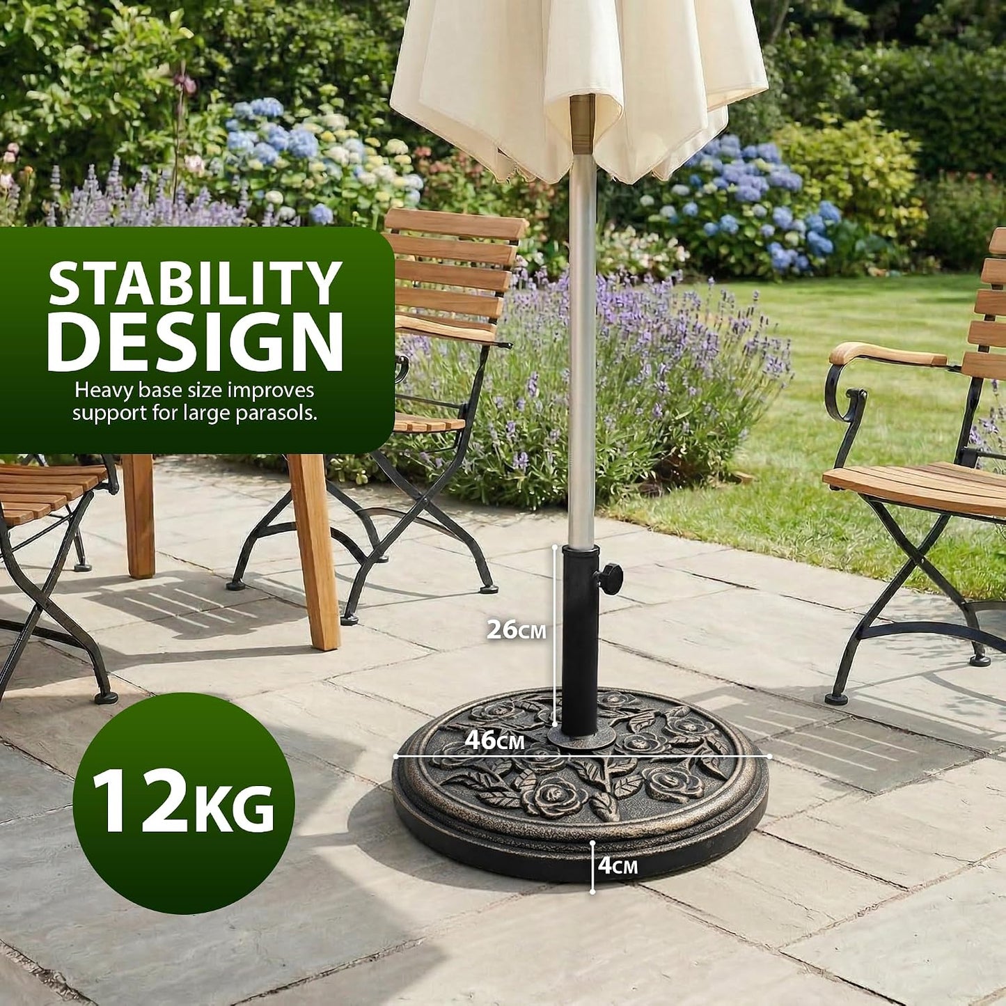 Zeno 12KG Bronze Rose Design Cast Iron Parasol Base