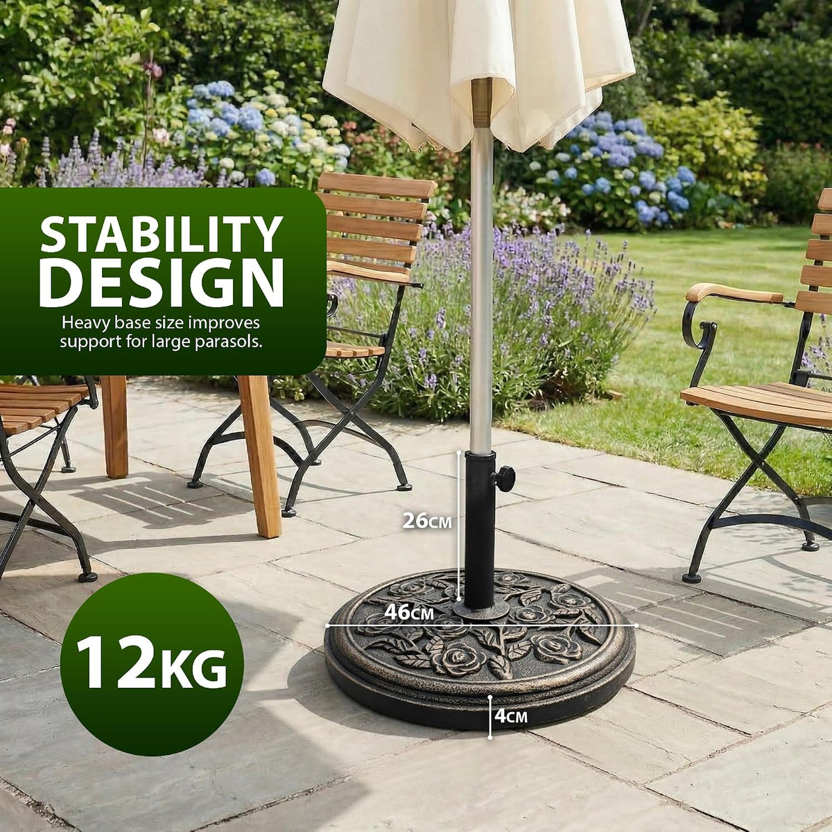 Zeno 12KG Bronze Rose Design Cast Iron Parasol Base
