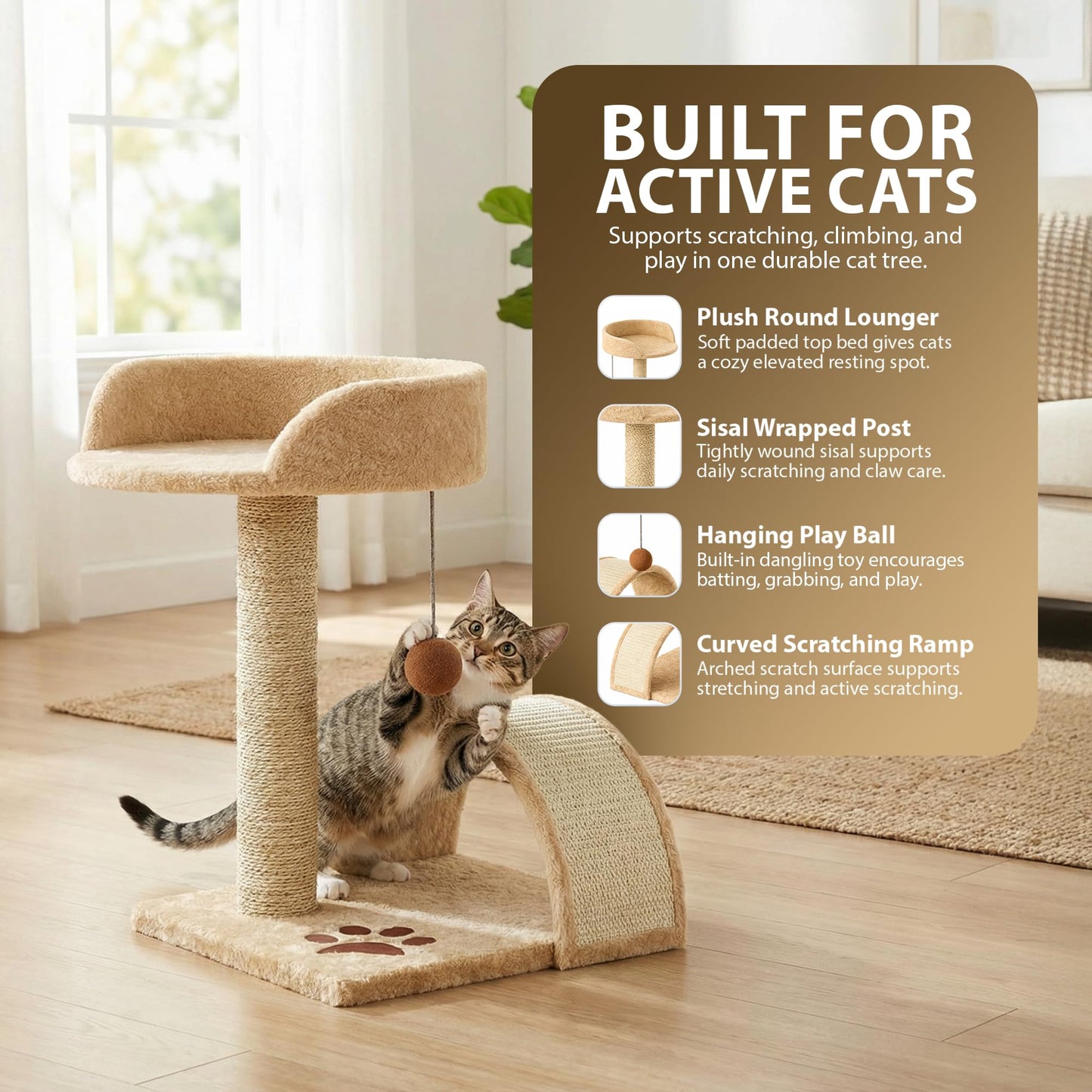 Rex & Roxy 44cm Beige Cat Scratching Tree