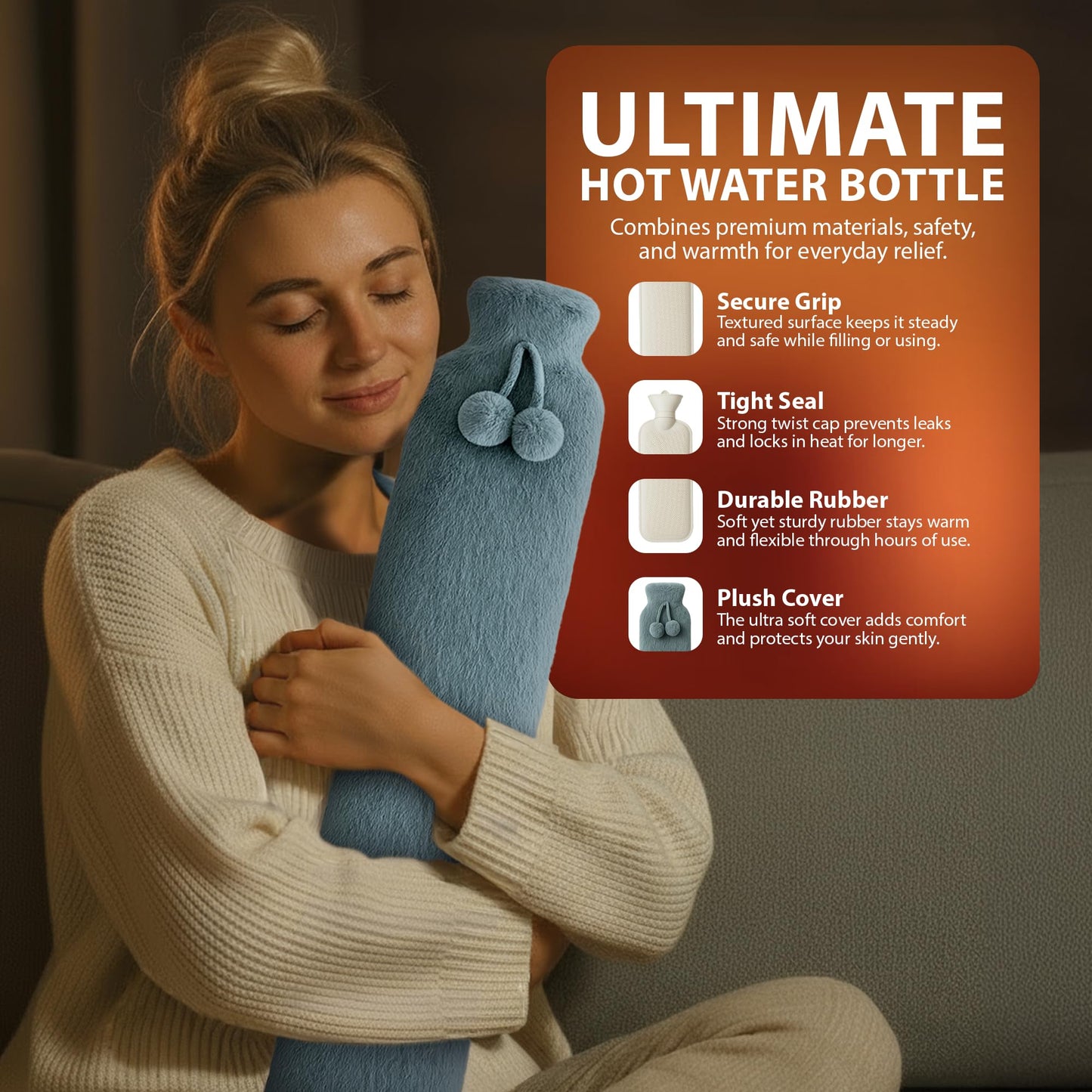 Zeno 2L Grey Long Hot Water Bottle