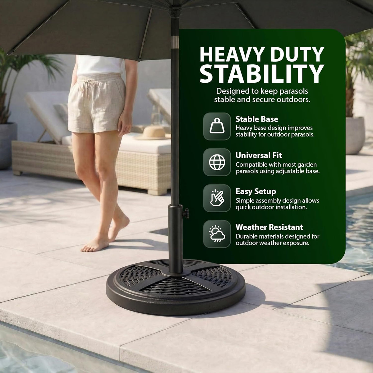Zeno 10KG Black Rattan Design Cast Iron Parasol Base