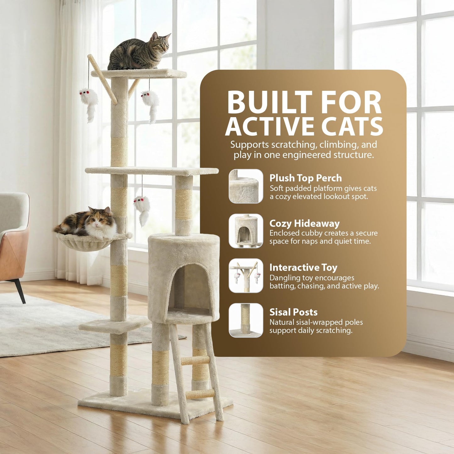 Rex & Roxy 145cm Beige Cat Tree