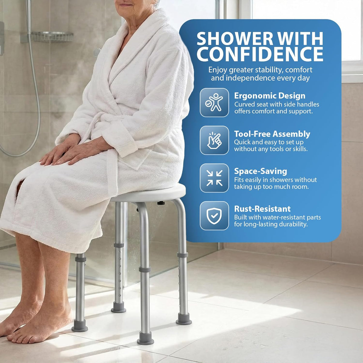 Zeno 50cm Round Shower Stool