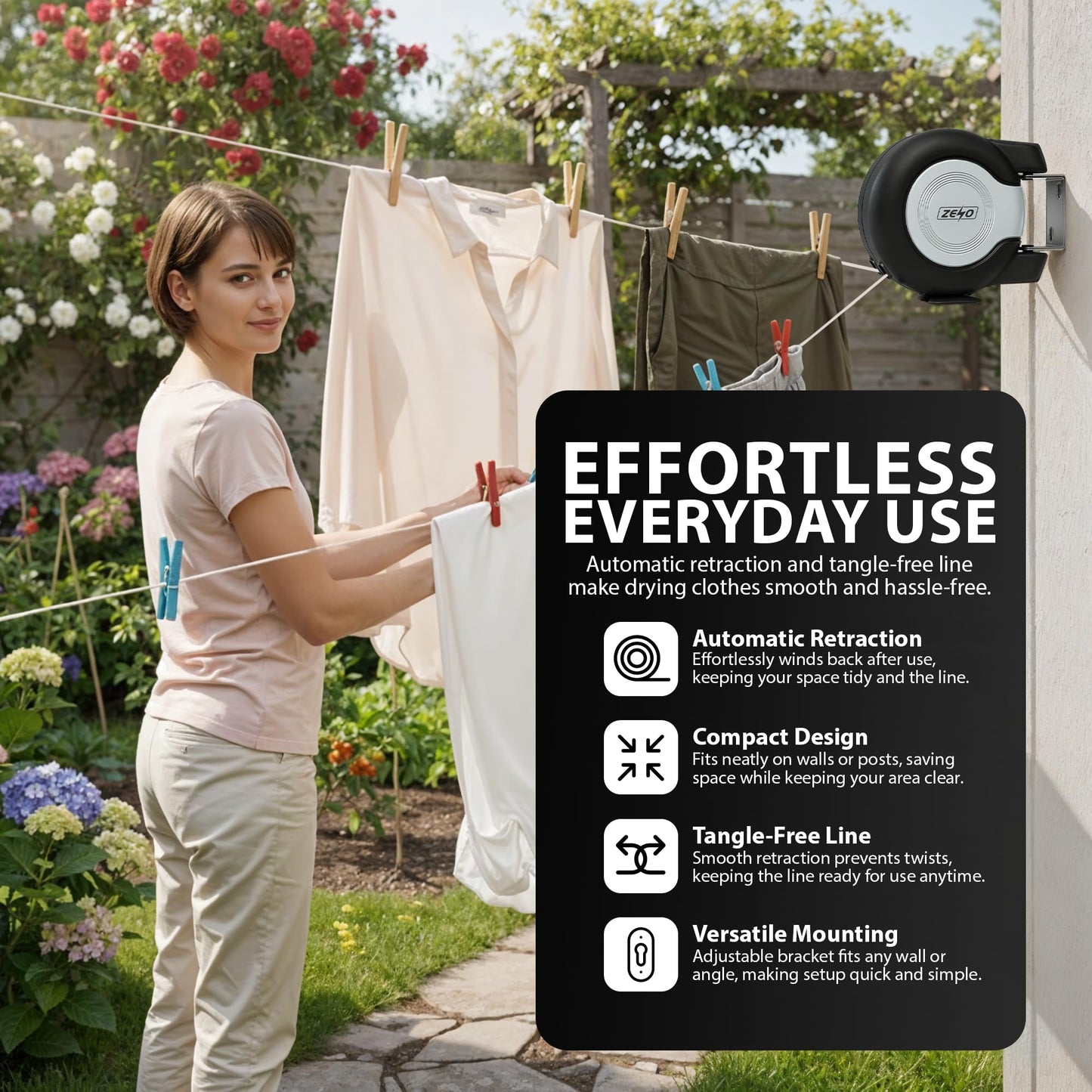 Zeno Black & Grey Retractable Double Washing Line