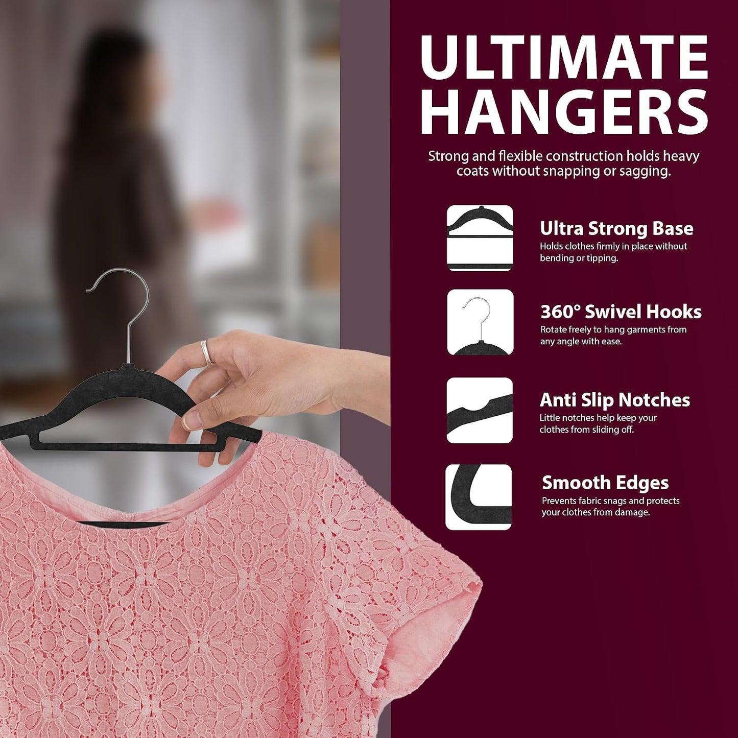 Zeno 20 Pack Black Velvet Hangers