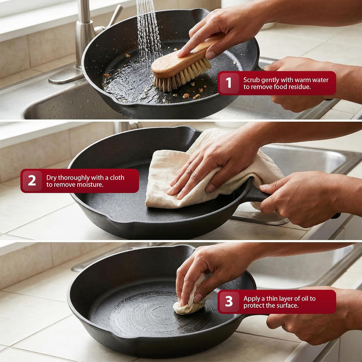 Zeno 3 Piece Cast Iron Skillet Pan Set