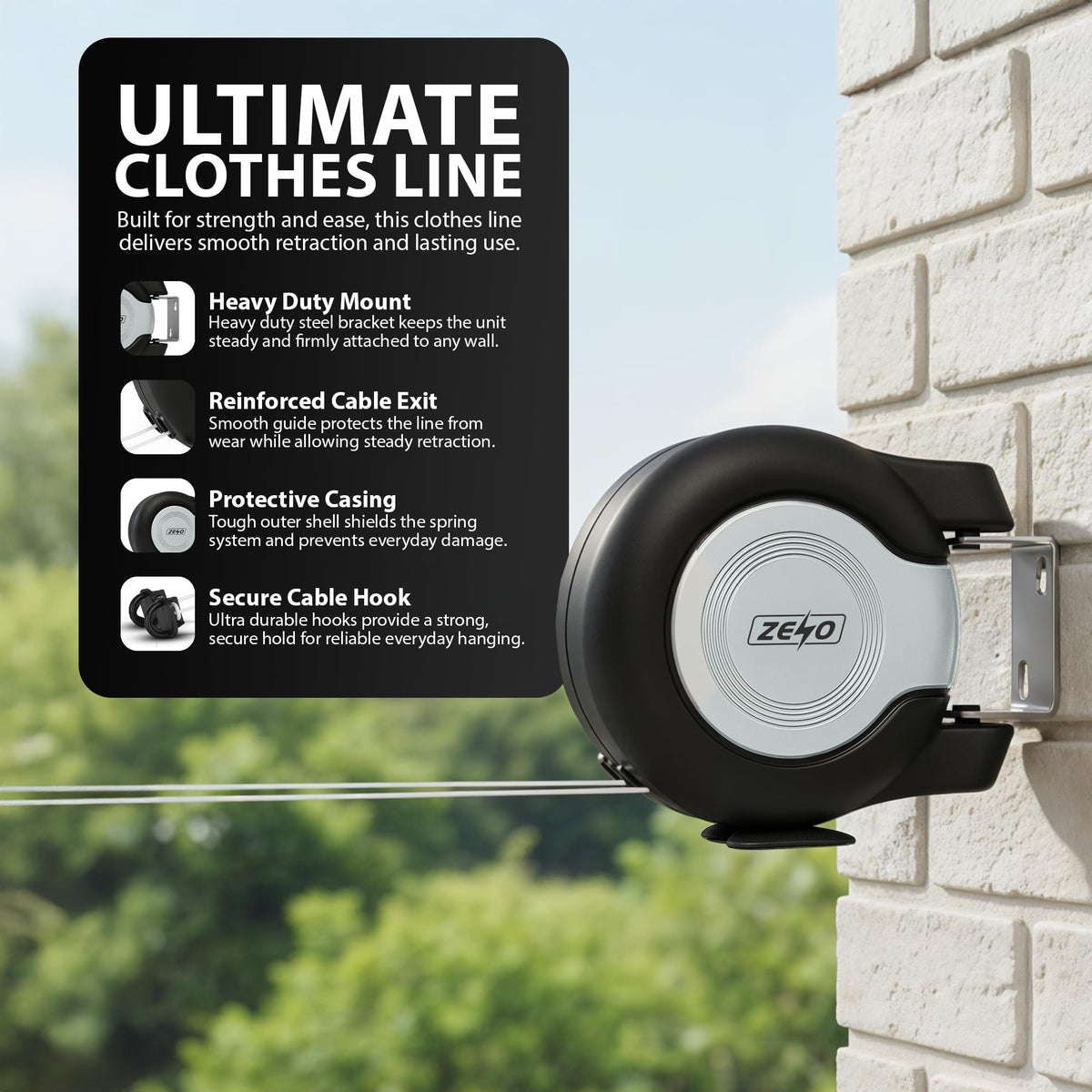 Zeno Black & Grey Retractable Double Washing Line