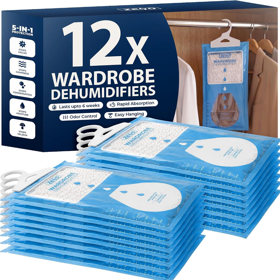 Zeno Pack of 12 Wardrobe Dehumidifier Hanging Bags