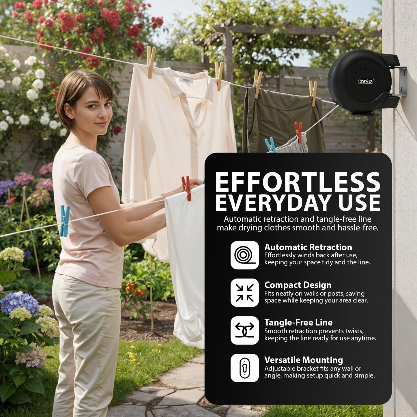 Zeno Black Retractable Double Washing Line