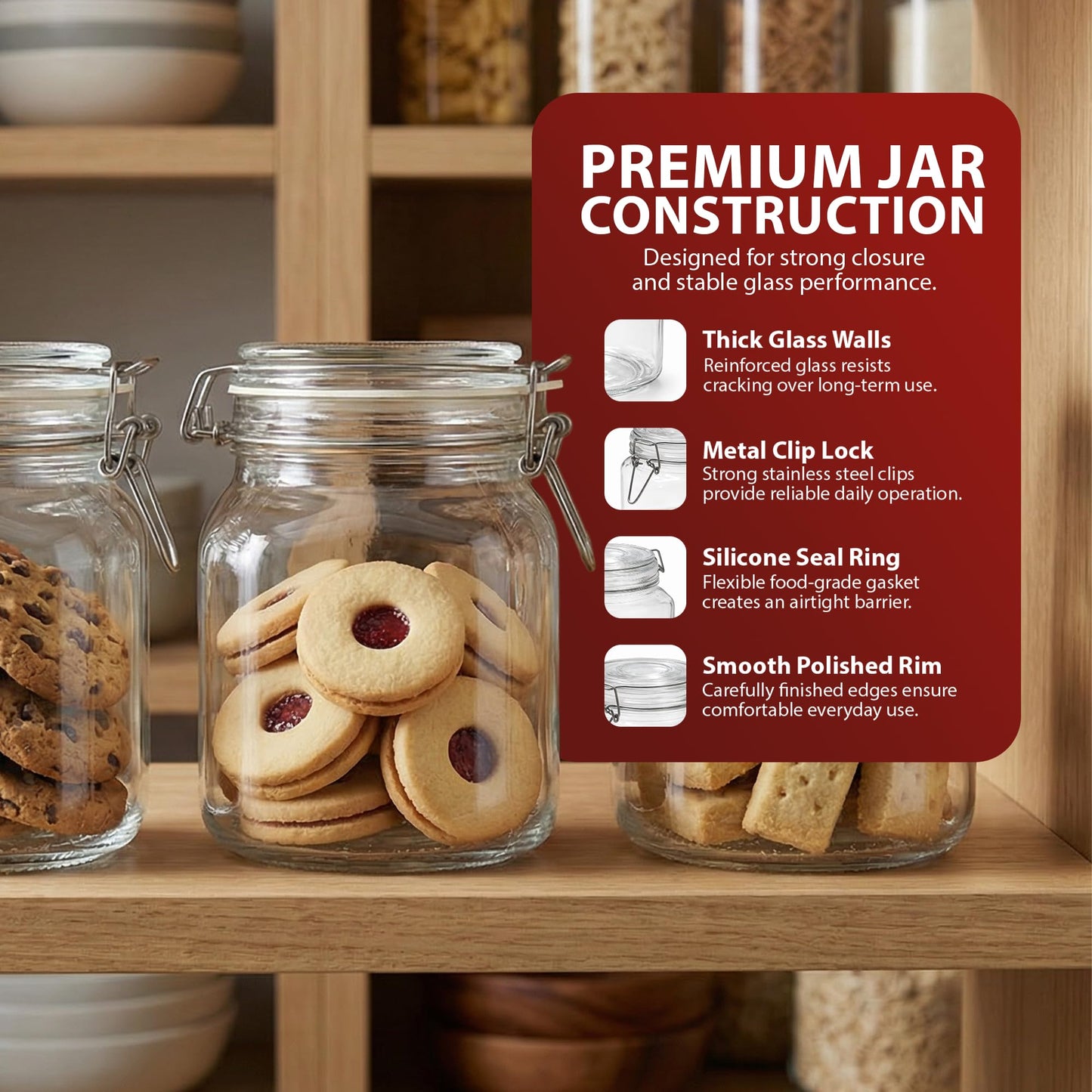 Zeno 6 Pack 1000ml Clip Top Glass Jars