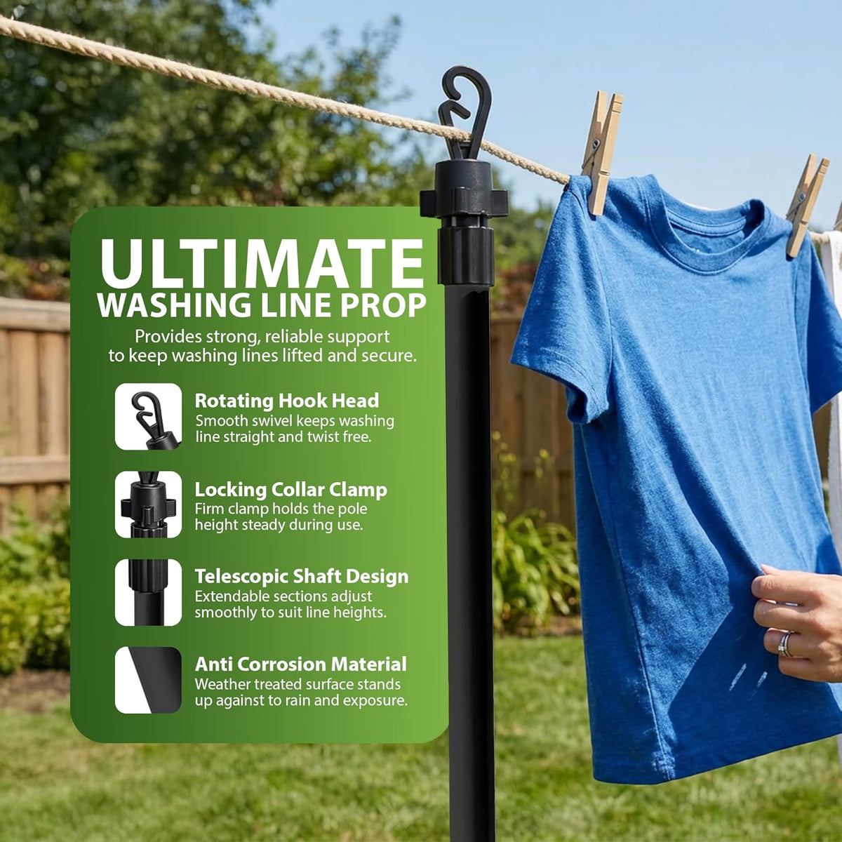 Zeno 4 Pack Black Washing Line Prop Pole