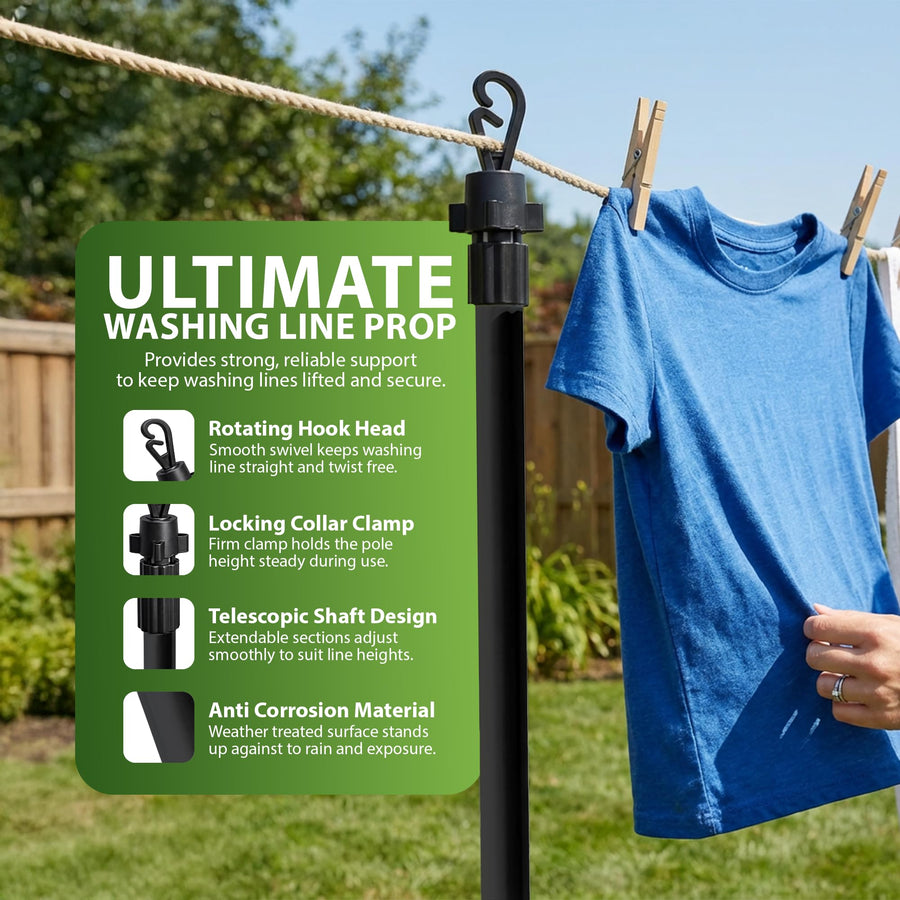 Zeno 2 Pack Black Washing Line Prop Pole