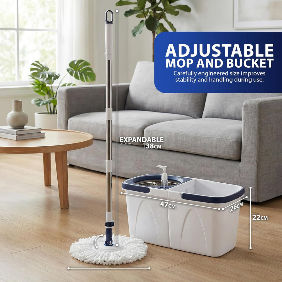 Zeno White & Blue Spin Mop and Bucket Set